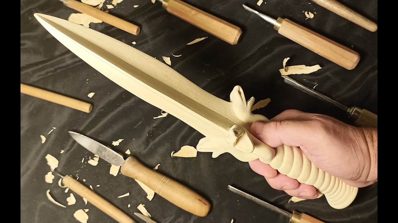 Ahşap Oyma Yılanlı Sütun Hançer / Wood Carwing Serpent Column Dagger