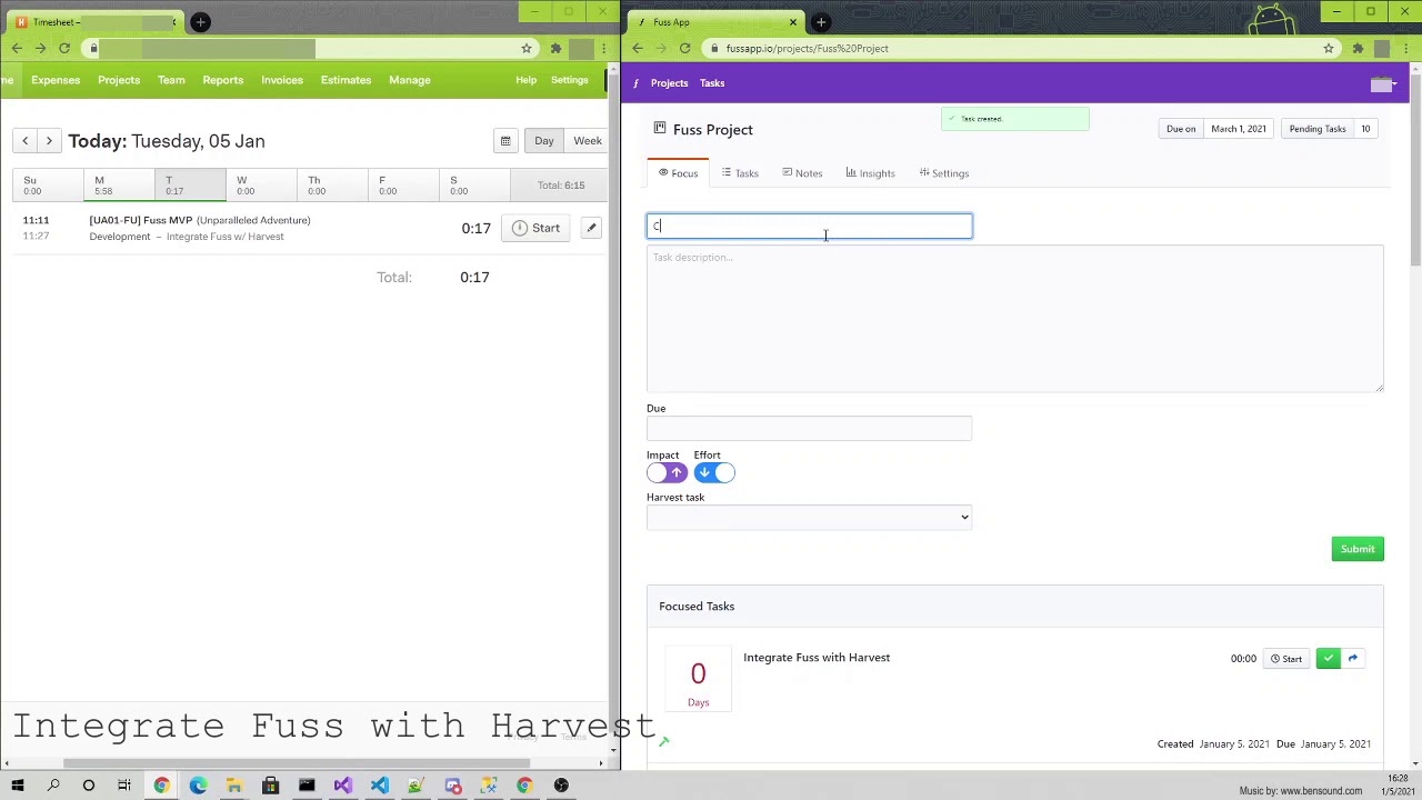 Fuss App   Harvest Integration