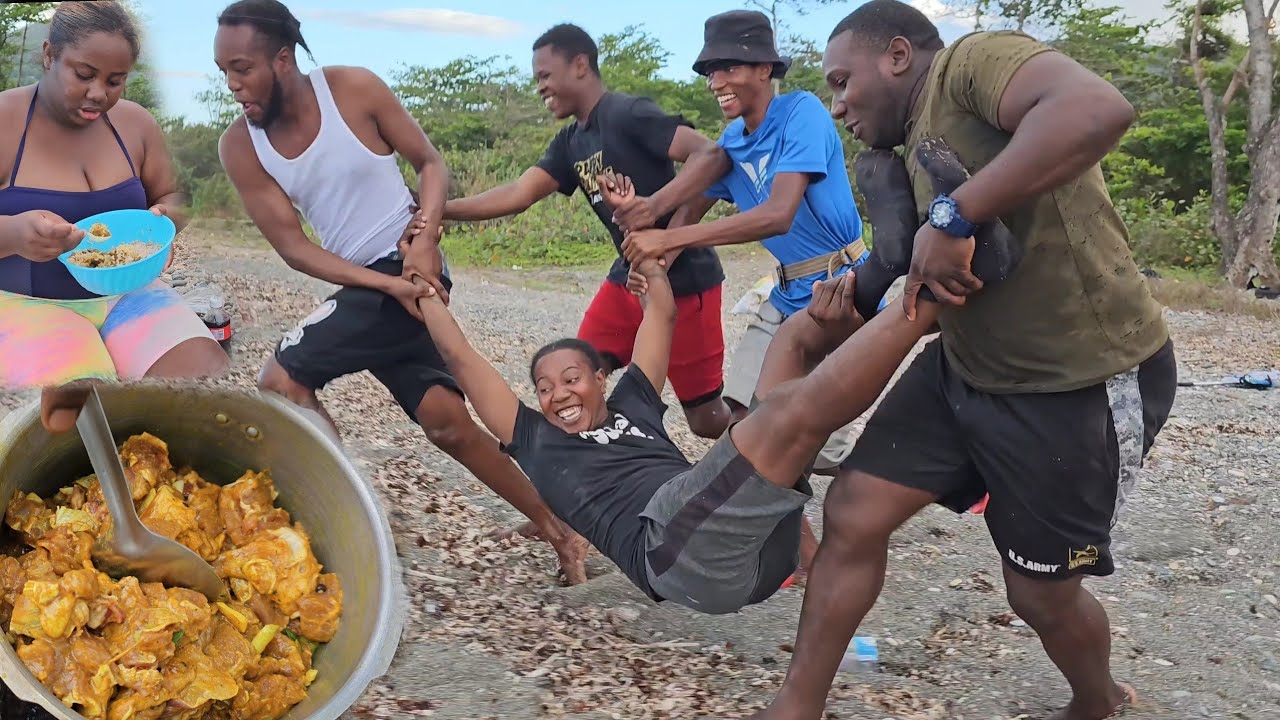 Jamaican curry goat w rice & peas on sea front