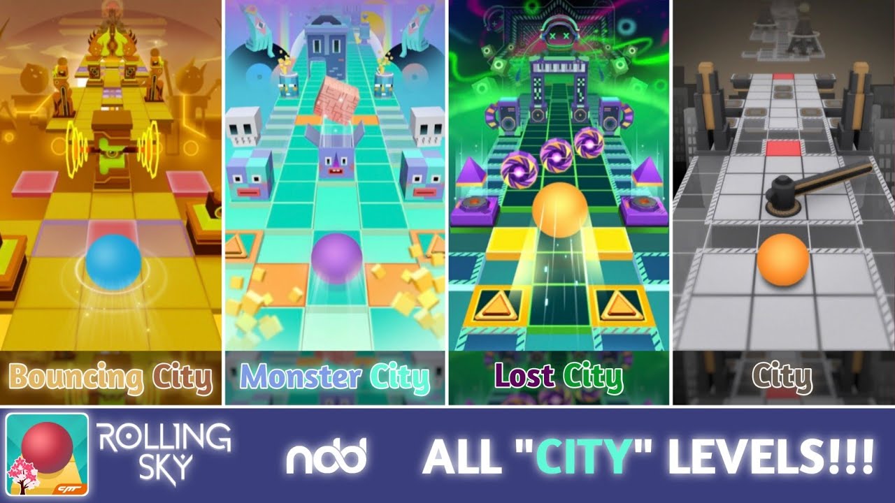 Rolling Sky - ALL "CITY" LEVELS!!! (Bouncing City, Monster City, Lost City & City)