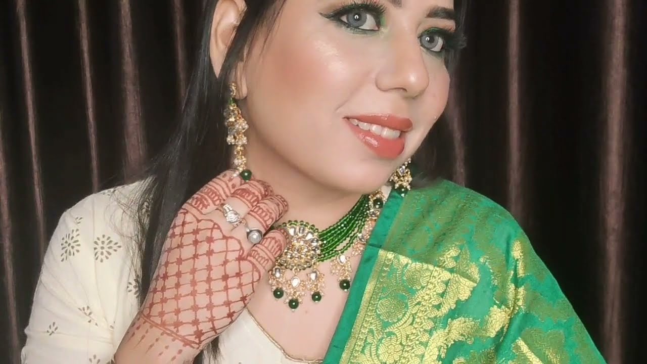 Affordable makeup-Green eye makeup look🤩 #festiveseason#greenmakeup