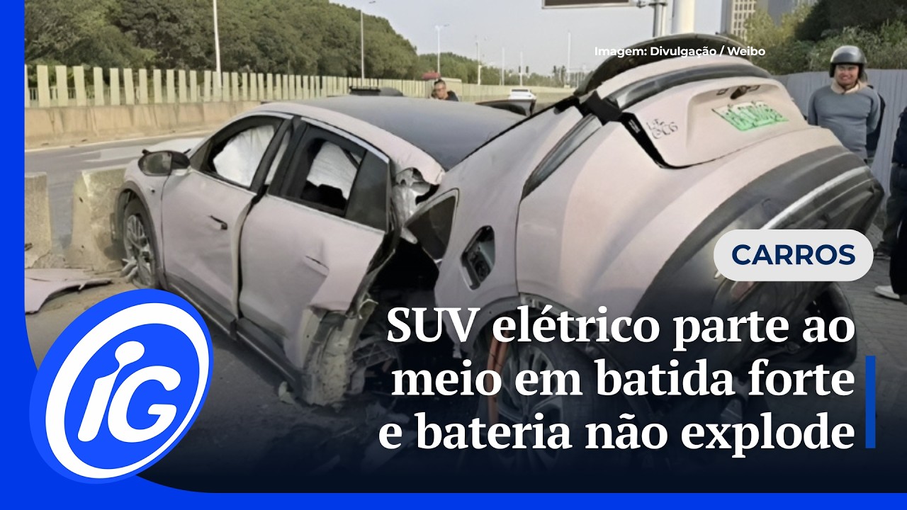 SUV elétrico parte ao meio em batida forte e bateria não explode
