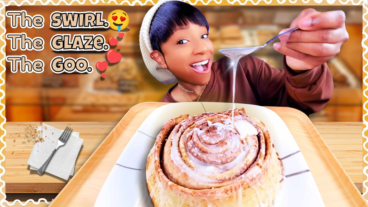 Sticky, Gooey, PERFECT. 🍯😮 | Giant Cinnamon Roll ASMR Mukbang