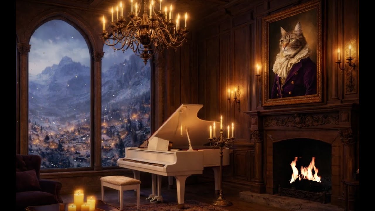 Storybook Castle Ambience🕯️The Piano Room🕯️Moonlight Sonata by the Fireplace