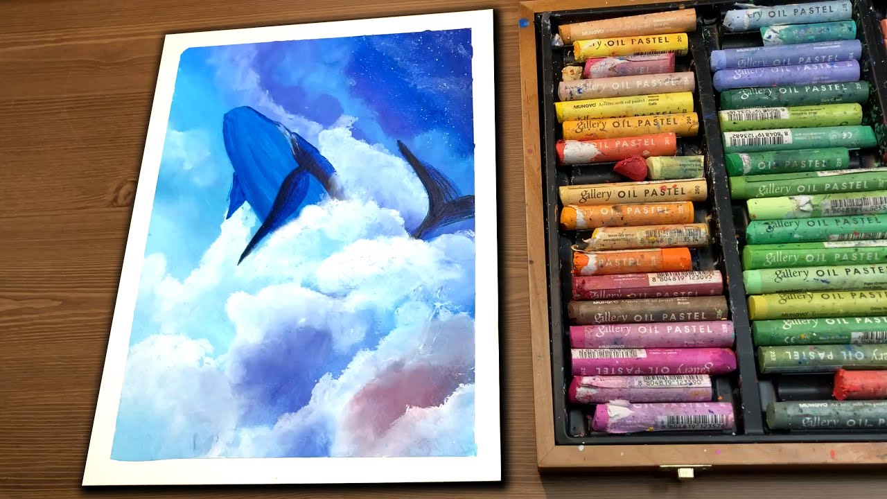 Flying Whale/ Easy Oil Pastel Drawing for Beginners / Easy Drawing /Acrylic