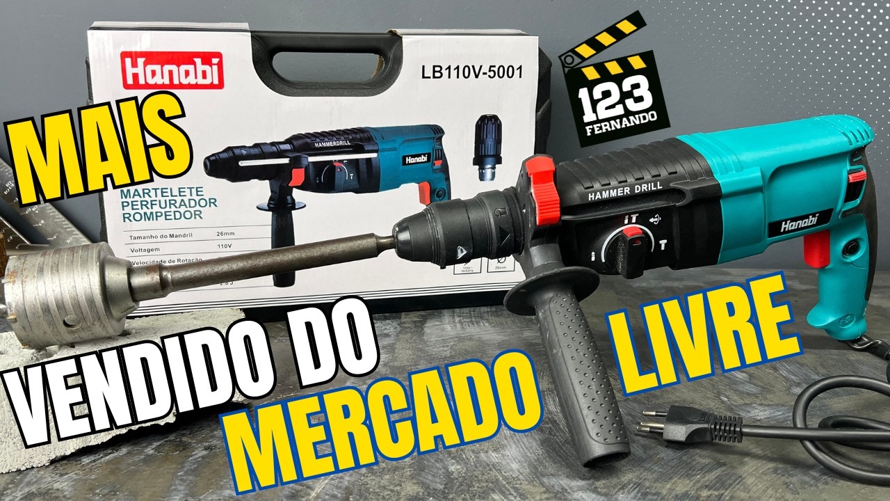 MARTELETE 3 em 1 HANABÍ. 1300W 2.8J C/ MALETA, ACESSÓRIOS E MANDRIL EXTRA