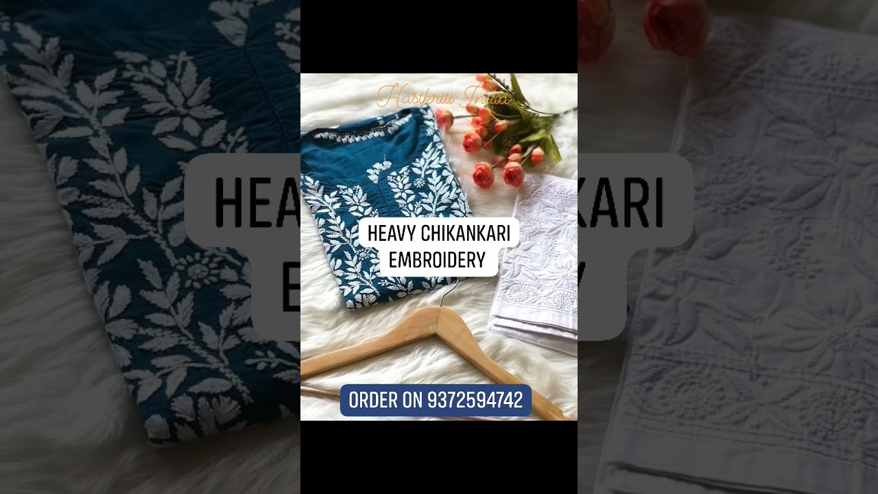 Modal Kurti with heavy Chikankari hand embroidery. Beautiful shades. Order on 9372594742.