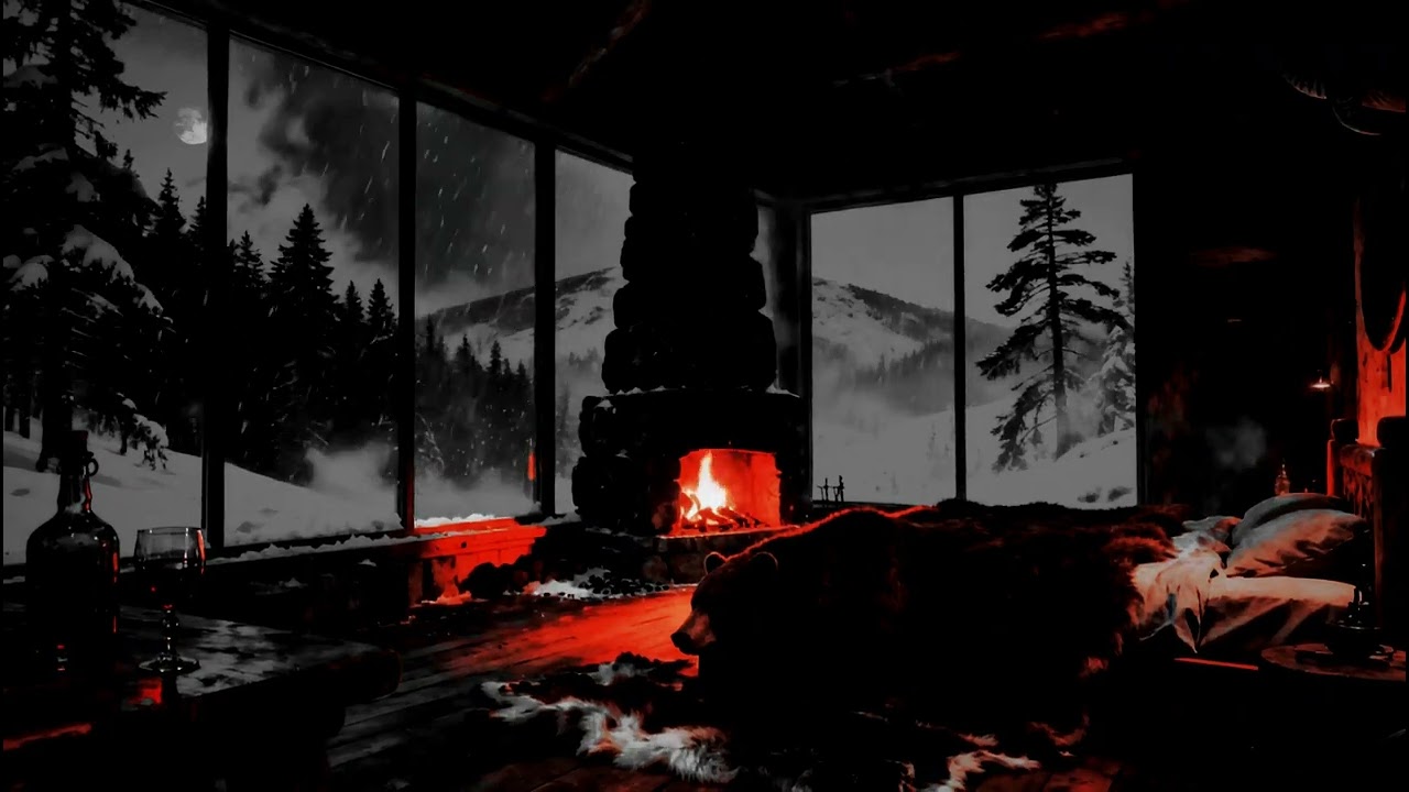 Cozy Winter Cabin Ambience 🔥 Pretty Crackling Fireplace & Soft Falling Snow 😴 No Ads Sleep Good Mood