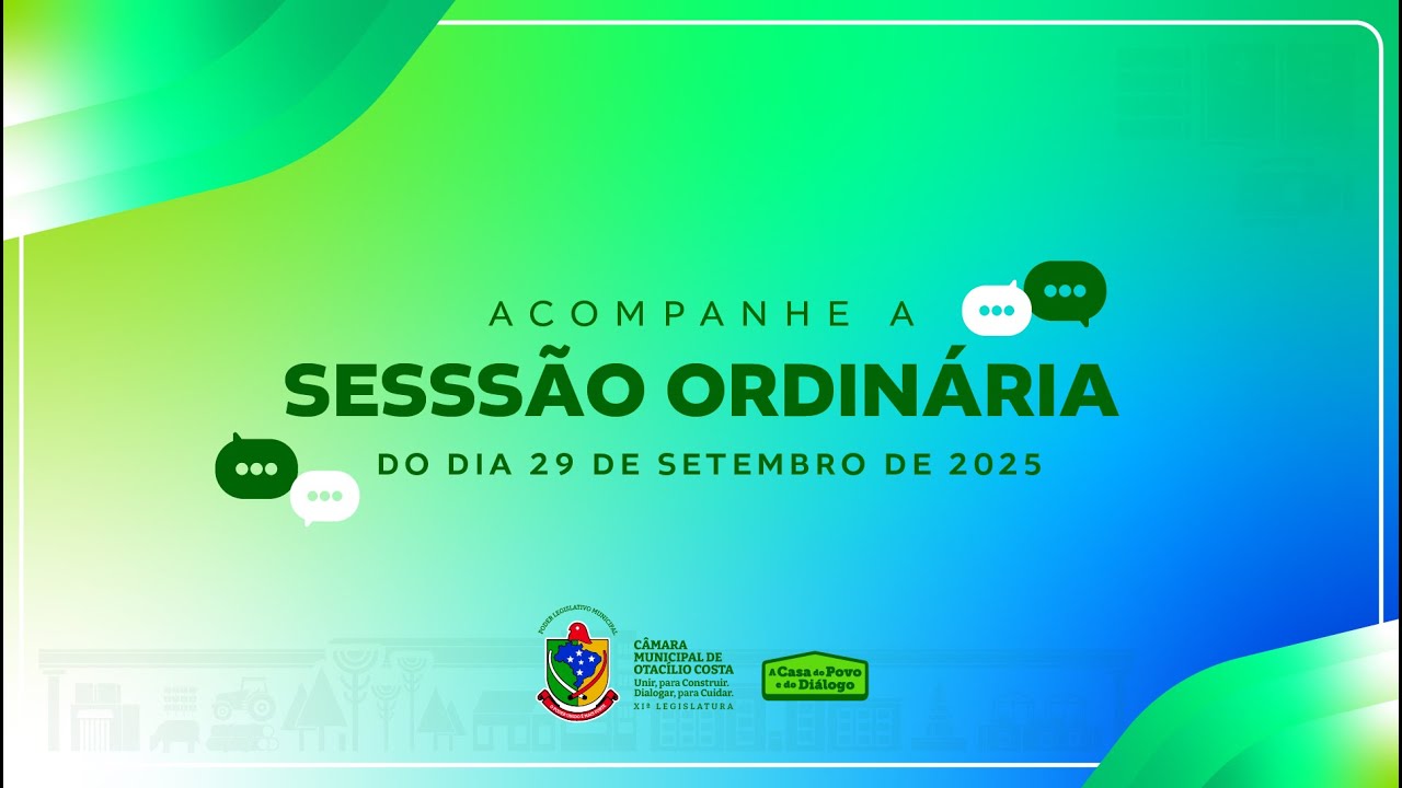 Acompanhe a Sessão Ordinária do dia 29 de setembro de 2025