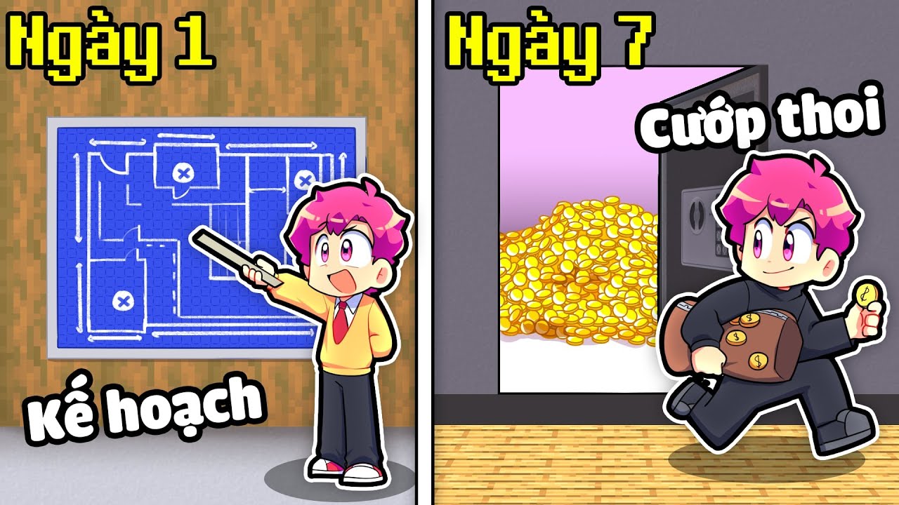 HIHA THỬ THÁCH 7 NGÀY CƯỚP NHÀ BANK TRONG MINECRAFT*HIHA 7 NGÀY CƯỚP NHÀ BANKS 🤑🤣