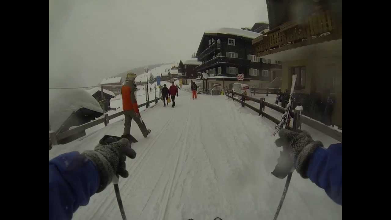 Bettmeralp - skiing through the village to apartment Gletscherfloh GoPro HD Hero 3