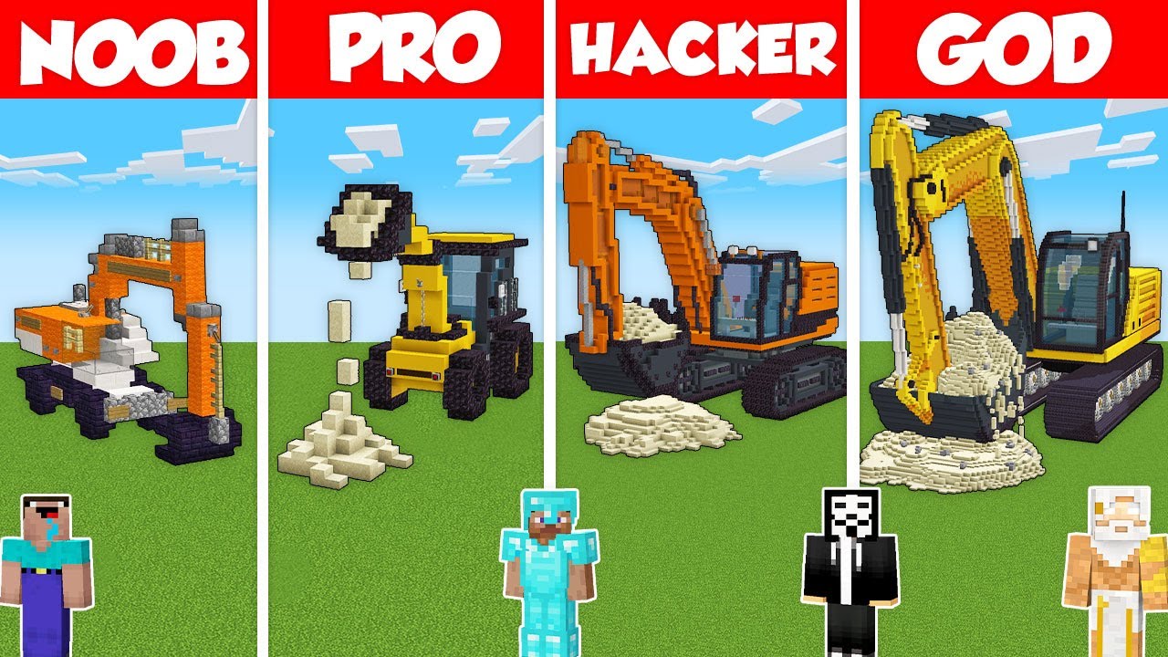 EXCAVATOR CAR HOUSE BUILD CHALLENGE - Minecraft Battle: NOOB vs PRO vs HACKER vs GOD / Animation