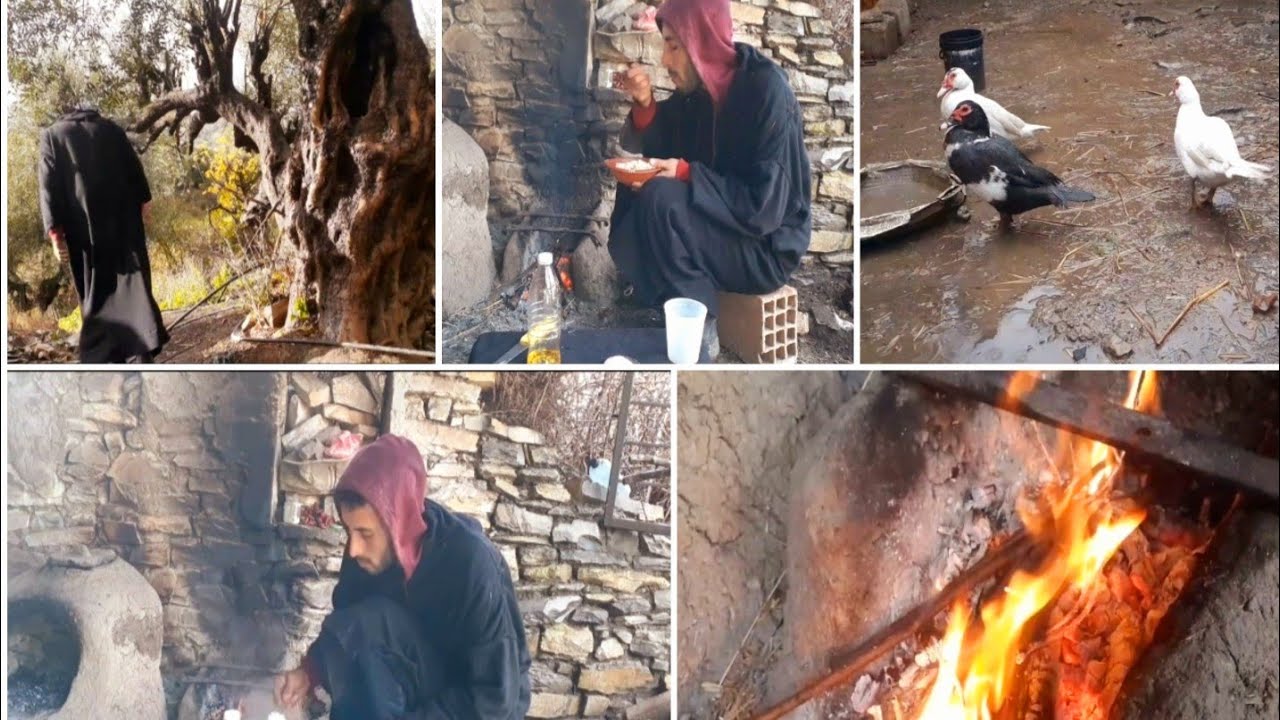 حياة الريف في فصل الشتاء صعبة ولكن جميلة - هطول الأمطار والعمل في المزرعة وتحضير غداء بسيط