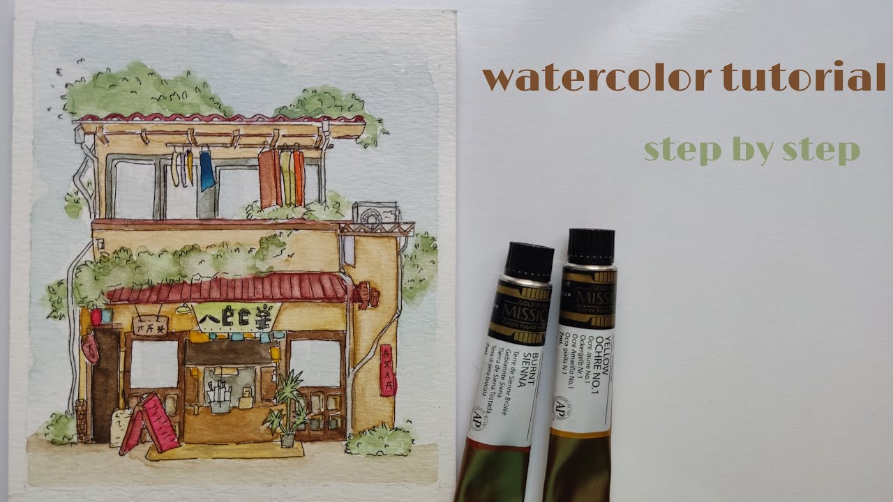 Easy watercolor house : Cute House Drawing : Watercolor tutorial for beginner 