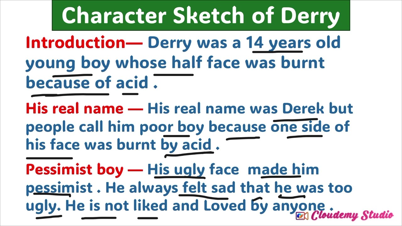 character sketch of derry class12 || Lesson Face of it @EnglishBasicse #english