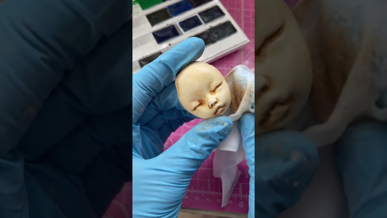 Роспись спящего лица из молда для ватной игрушки