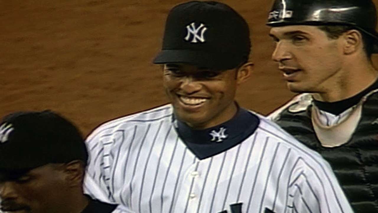 Mariano Rivera records his first career save
