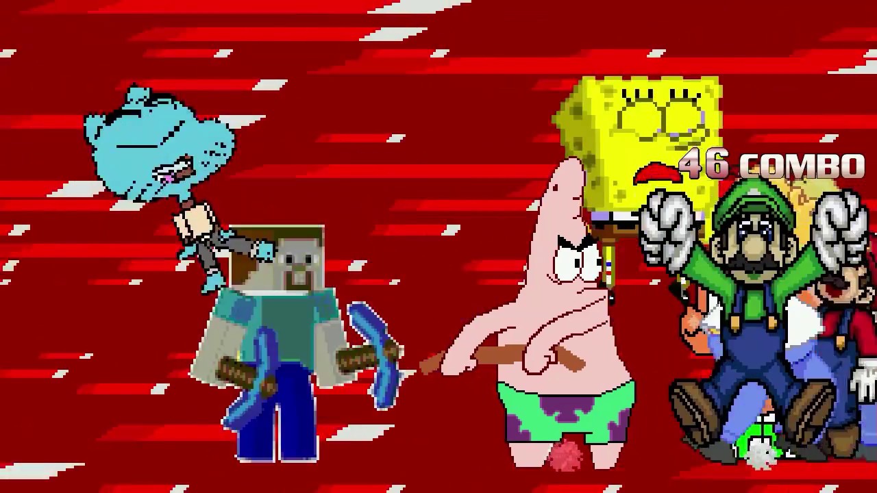 AN Mugen Request #1111: Spongebob, Gumball, Mario, Steve VS Homer, Luigi, Patrick, Darwin