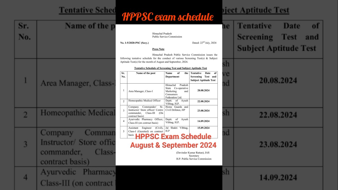 HPPSC exam schedule 2024 August and September latest job update #hppsc #latestjobupdates #newjobs