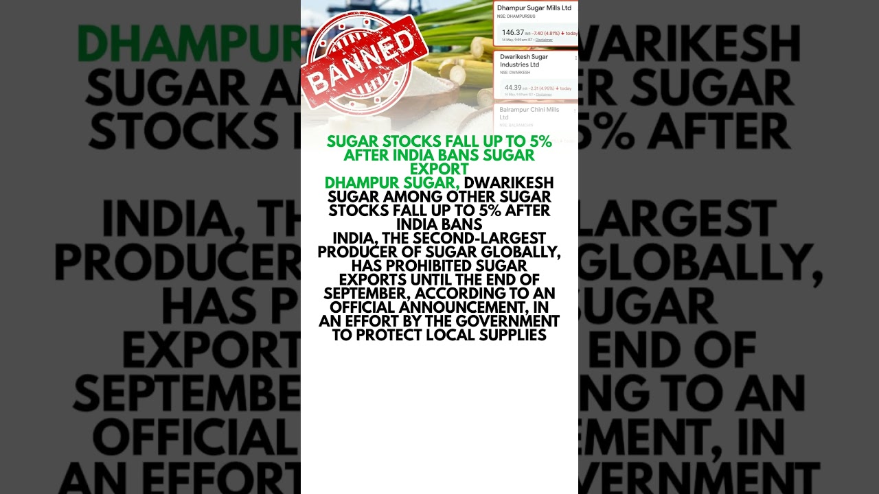 📉 Sugar stocks drop as India moves to safeguard domestic sugar supplies through export restrictions.