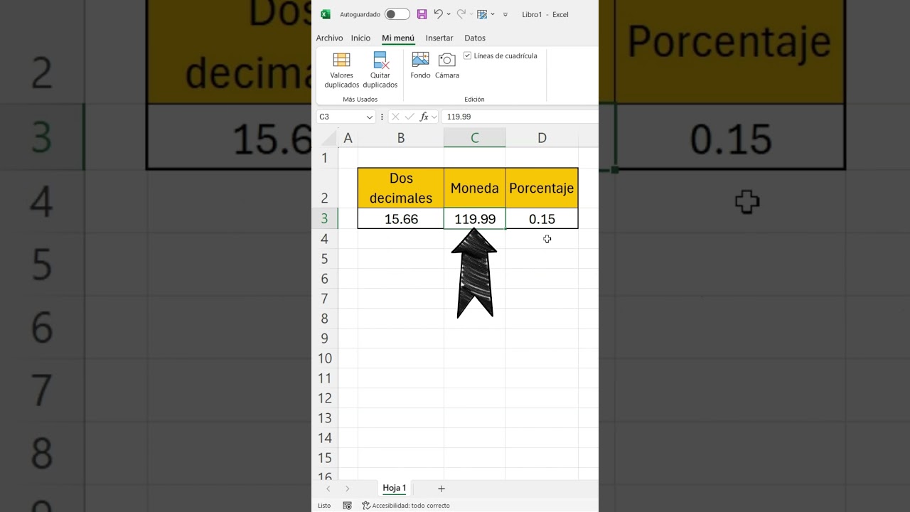 Formato dos decimales, moneda y porcentaje #excelatajos #excel  #exceltips #excelceldas