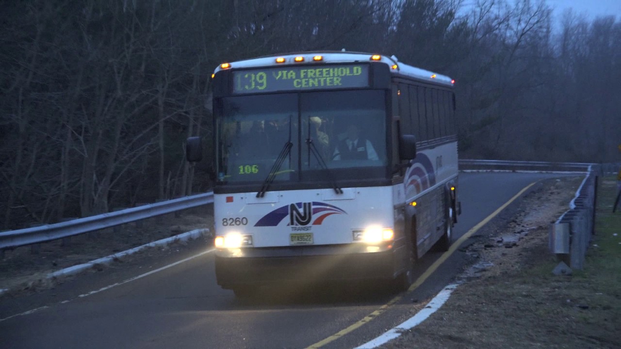 NJ TRANSIT MCI D4500 DIESEL BUSES 8228 8260 AND 8208 JAKE BRAKING NEAR OLD BRIDGE P/R