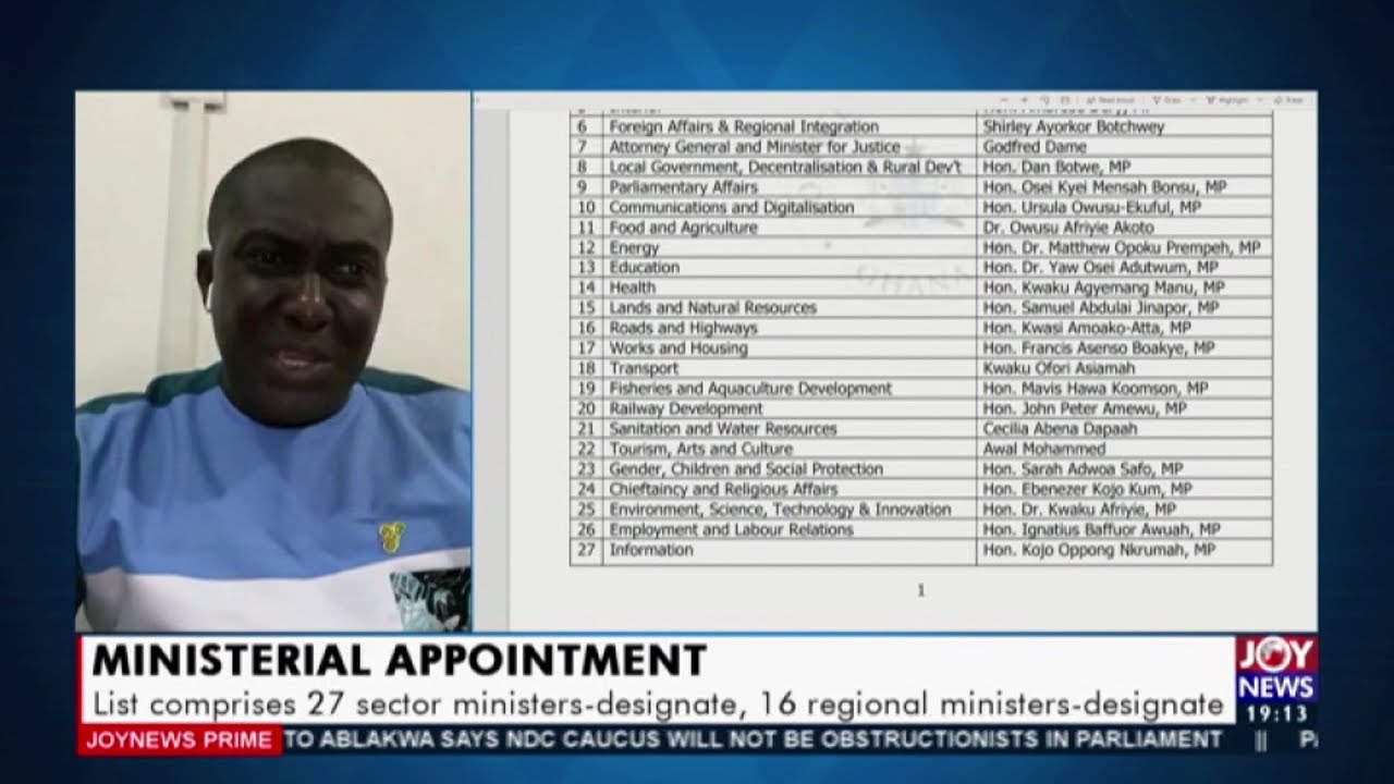 Ministerial Appointments: Pres. Akufo-Addo present first list of nominees to Parliament (21-1-21)