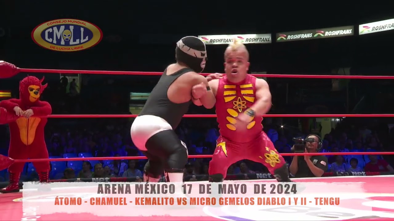CMLL- &Aacute;TOMO - CHAMUEL - KEMALITO VS MICRO GEMELOS DIABLO I Y II - TENGU/ARENA M&Eacute;XICO/17-05-24