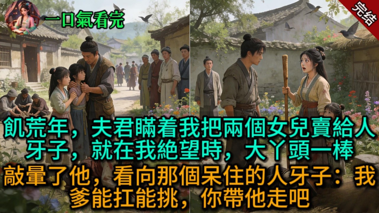 【原創已完結】飢荒年，夫君瞞着我把兩個女兒賣給人牙子，就在我絶望時，大丫頭一棒敲暈了他，看向那個呆住的人牙子：我爹能扛能挑，你帶他走吧