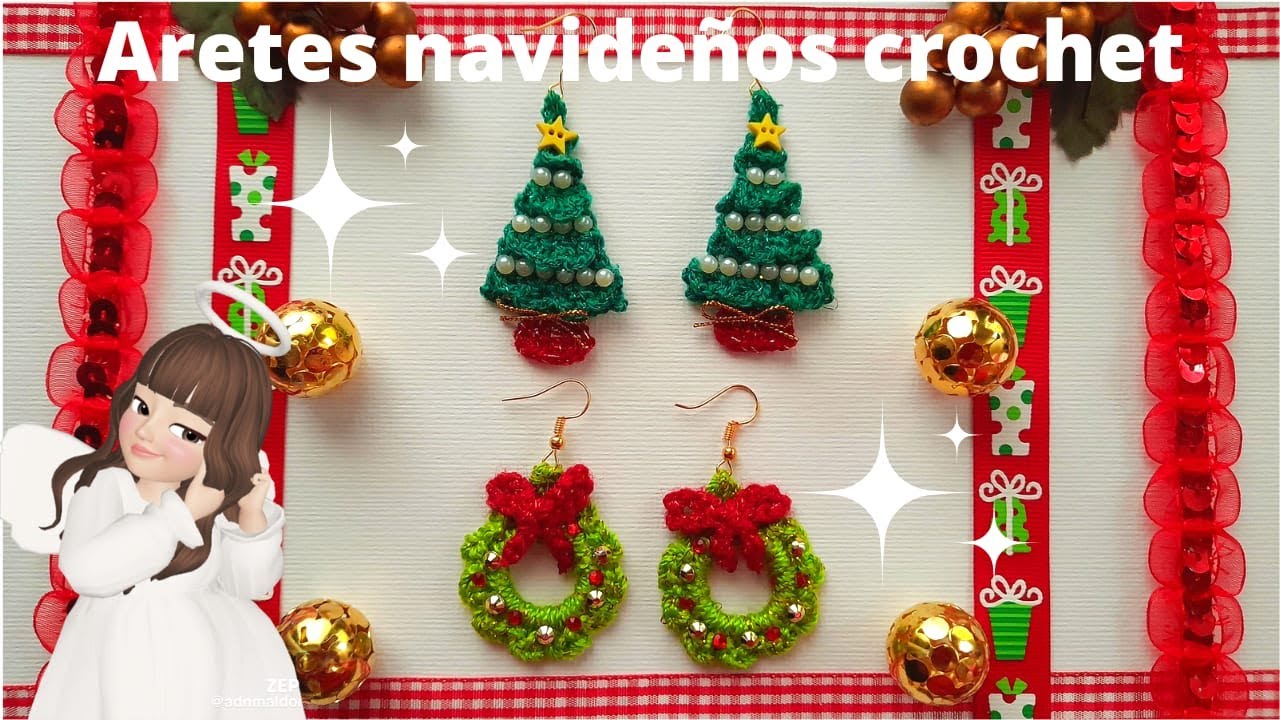 Aretes Navideños 💚👂🏻en CROCHET PARTE 1 W/Subtitle in English U.S.A. 🇺🇲