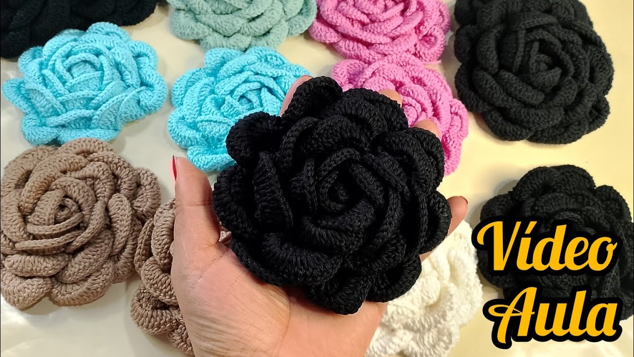 flor de crochê  mega rosa para aplicar em chinelo passo a passo