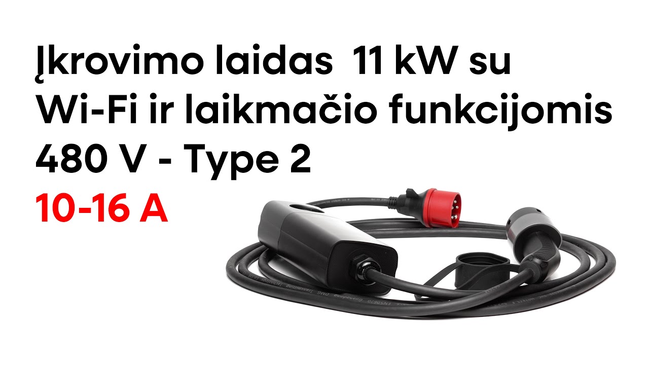 Įkrovimo laidas 480 V - type 2 ( 16A, 3 fazės 11 kW) su Wi-fi funkcija