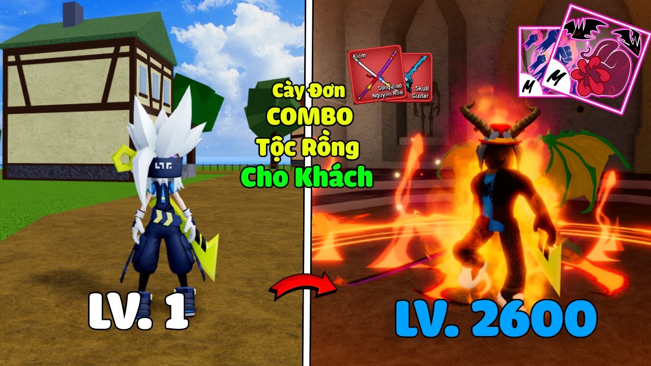 Lần Đầu Tiên Mình Cày Đơn COMBO Tộc Rồng Từ Lv.1 - Lv. 2600 Cho Khách Trong Blox Fruit