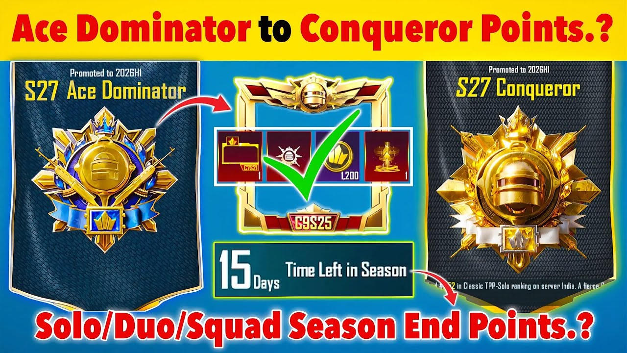 🇮🇳Ace Dominator To Conqueror Points⁉️| 🧐Solo/Duo/Squad Season End Conqueror Points Season 27✅ BGMI