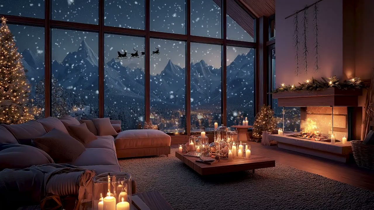 Winter Christmas Retreat – Relaxing Fireplace Sounds & Snowfall for Deep Sleep