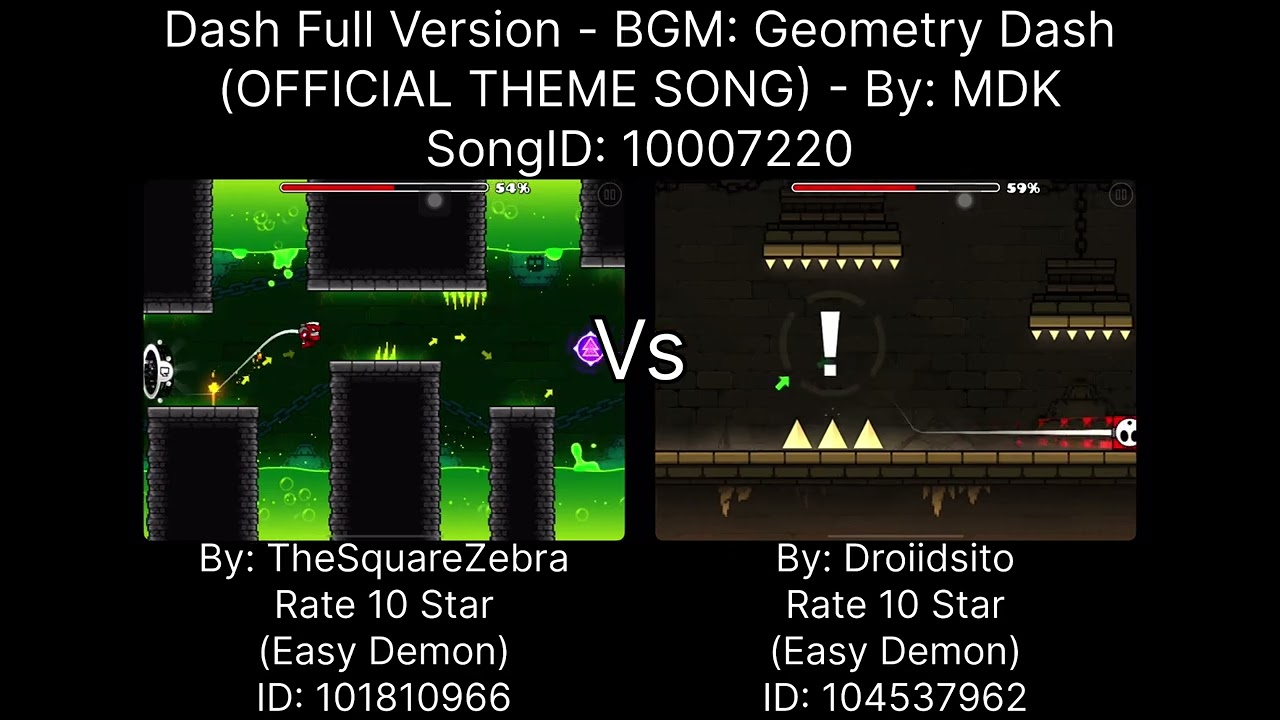 Geometry Dash = Dash Full Version (Comparison) (TheSquareZebra Vs Droiidsito)