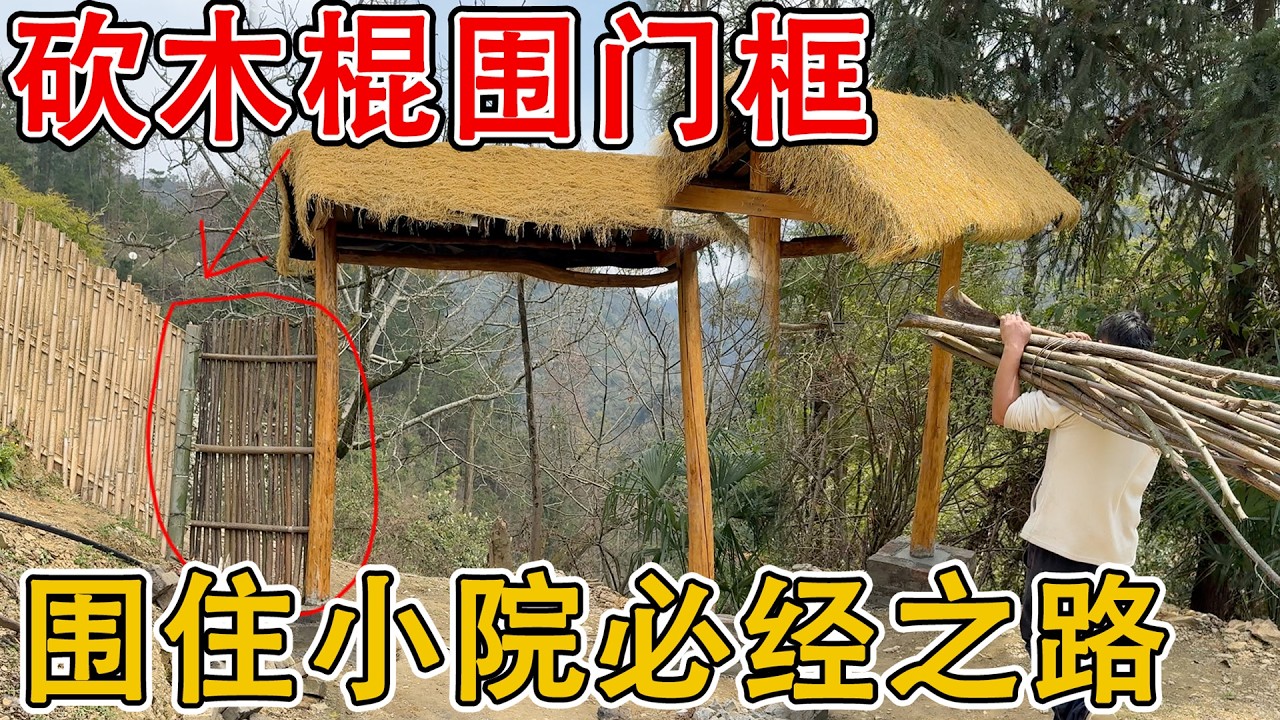 夫妻俩上山砍木棍围门框，把剩余的空隙全都围上  老房子的路不是必经之路，小院的动物安全了