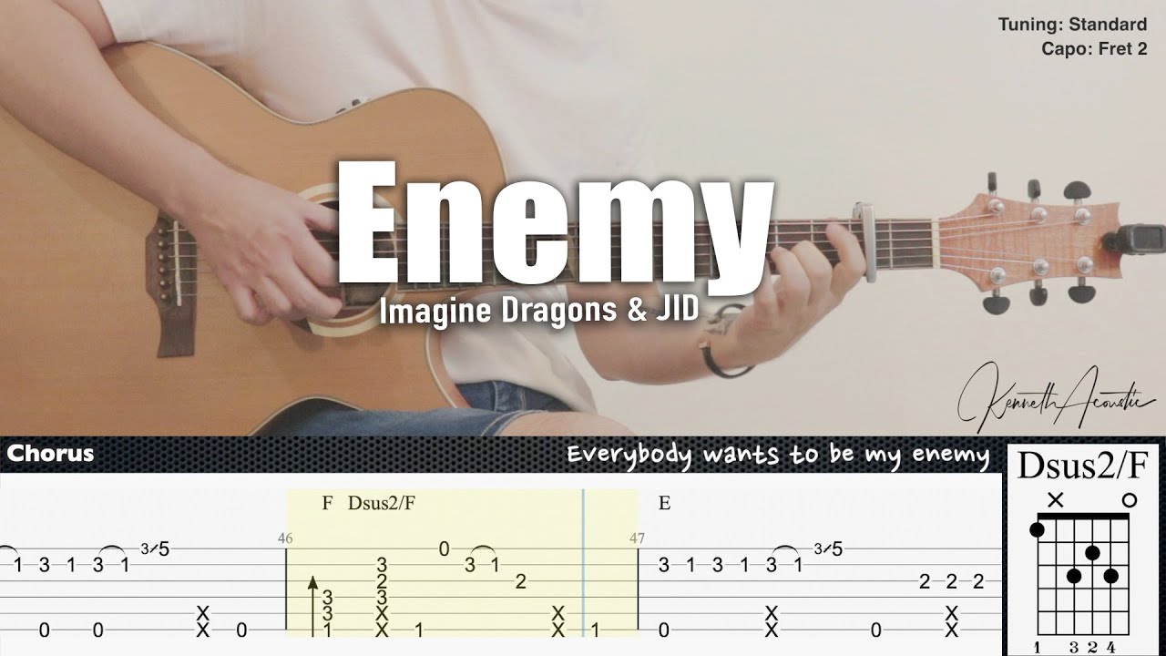 Enemy - Imagine Dragons & JID | Fingerstyle Guitar | TAB + Chords + Lyrics
