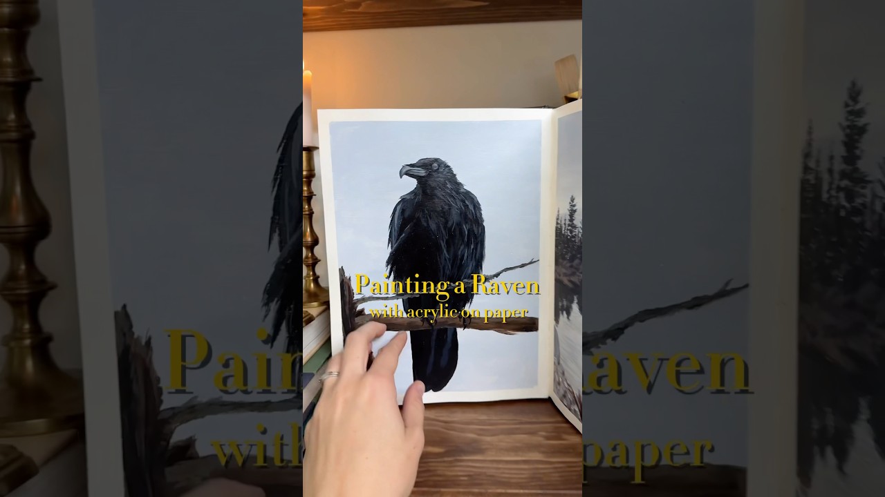 Painting a Raven with Acrylic on Paper🐦‍⬛🎨 