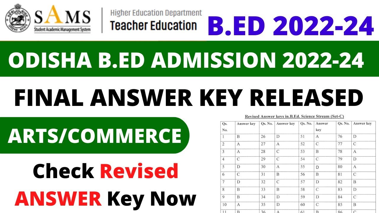 Bed final answer key 2022 | Odisha bed entrance arts science final answer key released