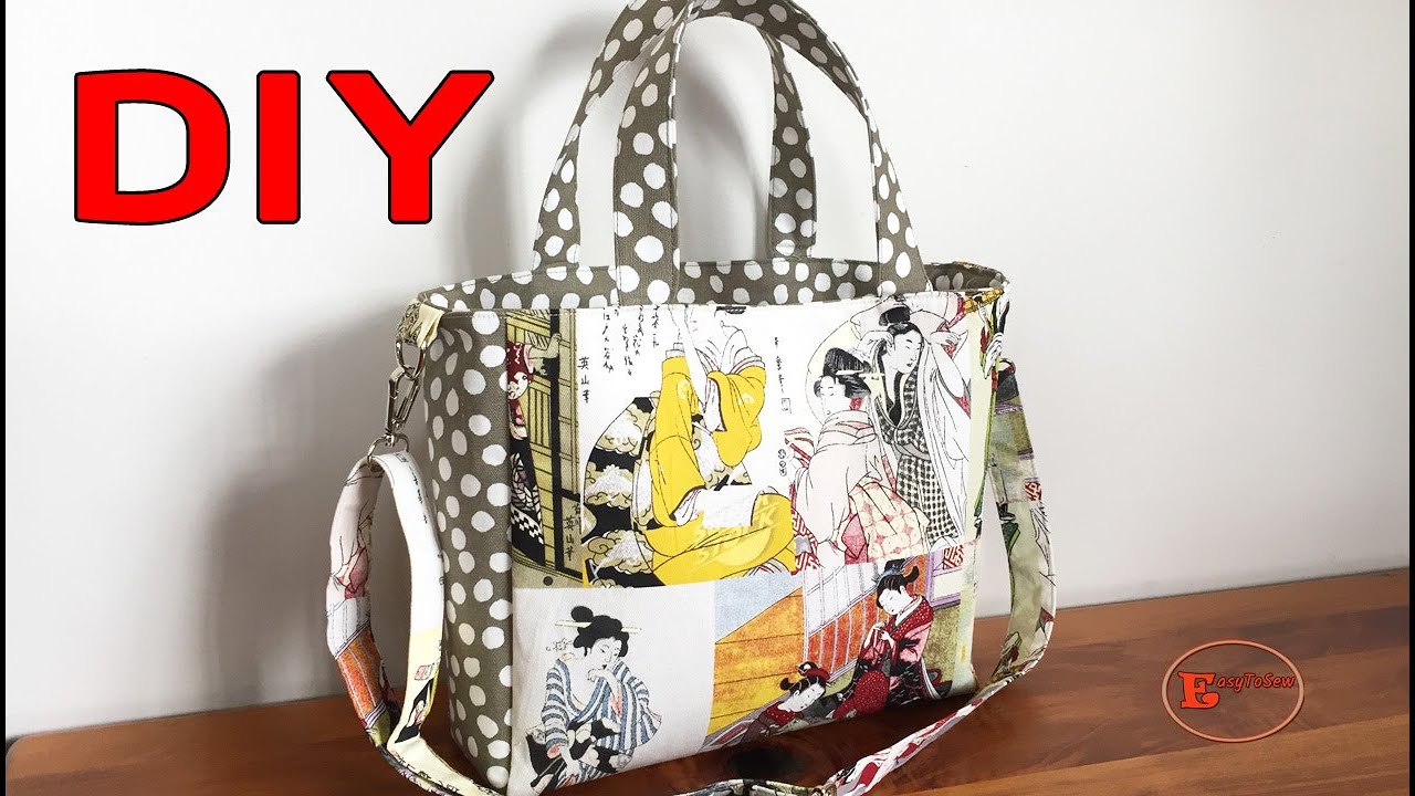 DIY SHOULDER AND CARRY TOTE BAG WITH DIVIDER ZIPPER POCKET SEWING TUTORIAL
