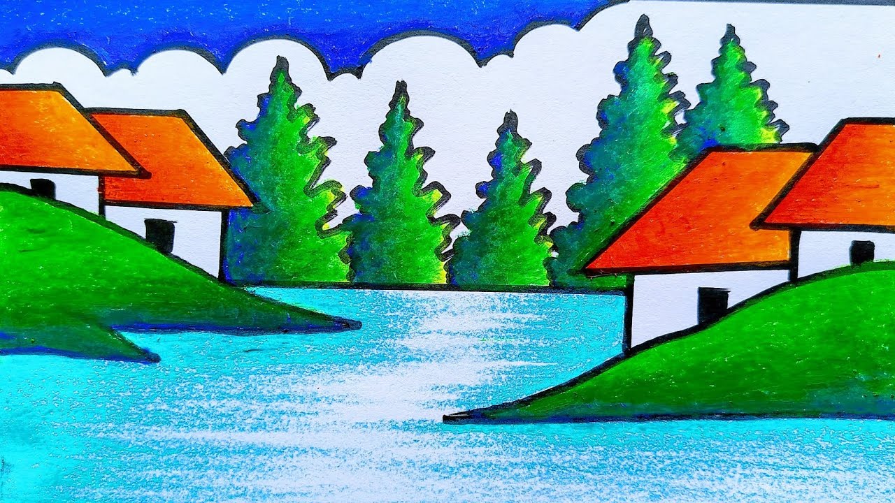 Village drawing simple /Village drawing scenery 