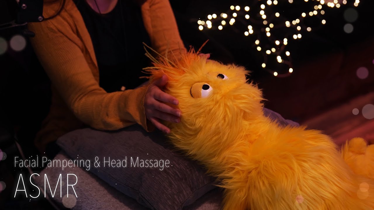 ASMR Fuzzy Yellow Monster Gets Gentle Facial Pampering & Head Massage Before Bed • Whispered