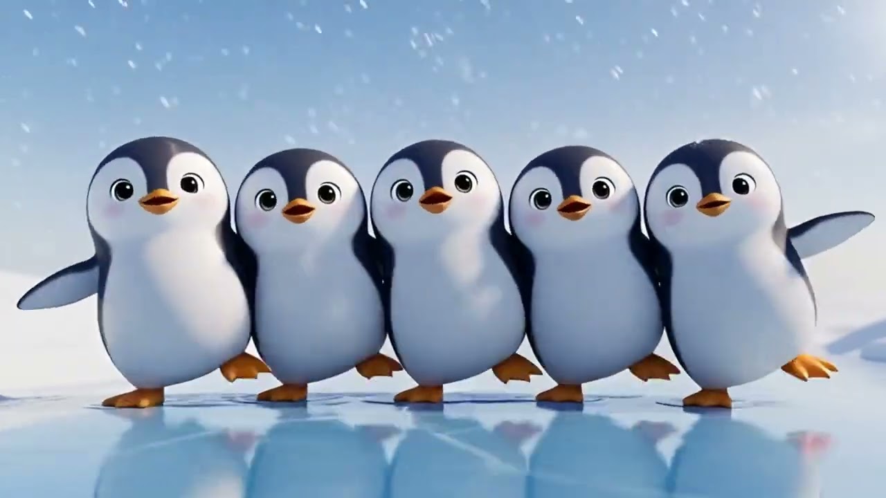 Пять маленьких пингвинов скользят вместе 🐧❄️⛸️ | мультфильм для детей и весёлые приключения