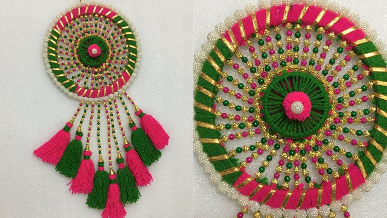 Woolen Craft Idea | Gasket Wall Hanging With Gota Patti & Colour Moti | Home Decoration Ideas