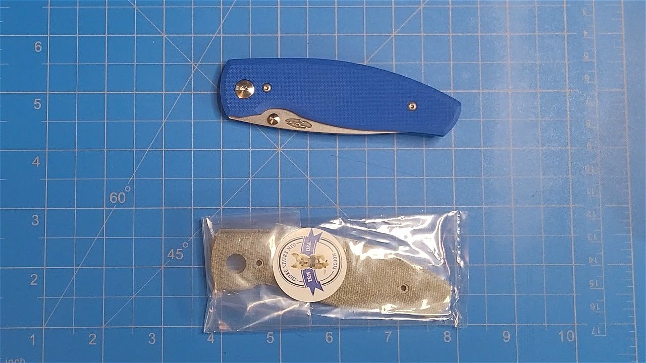 TRM NEUTRON 2 WITH CONTOURED OD GREEN MICARTA SCALE SWAP!!! (ROYAL BLUE FLAT G-10 SCALES ORIGINAL)