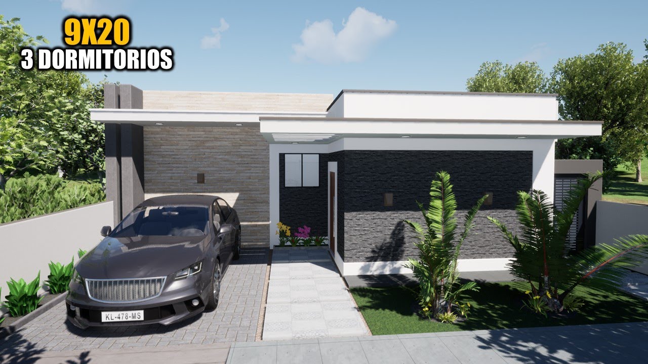 CASA DE UN PISO CON TRES DORMITORIOS - 9X20m (JMC ARQ)