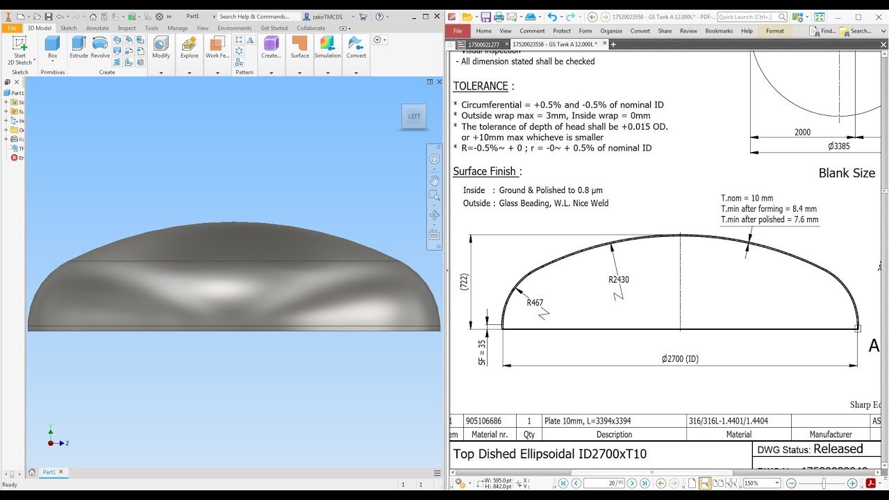Create Dished Pressure Vessel With Autodesk Inventor || Membuat Dished Tangki dgn Autodesk Inventor