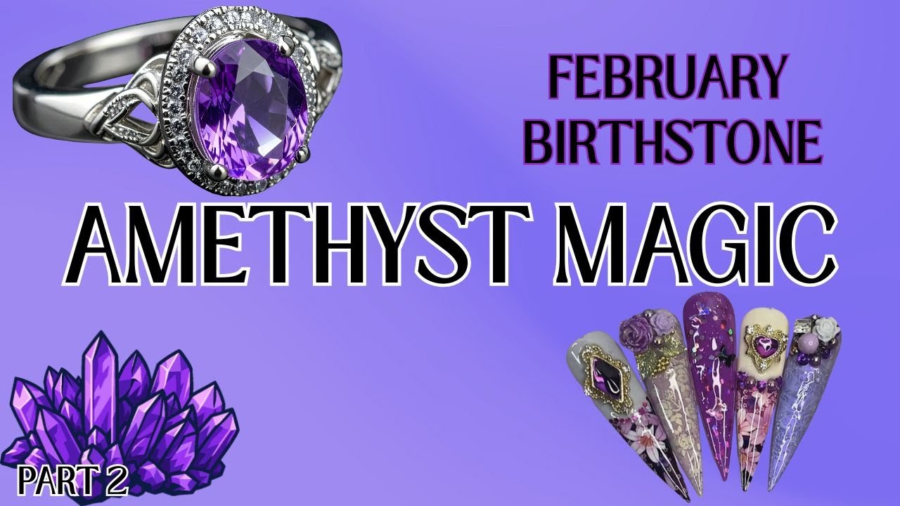 DIY Amethyst Birthstone Nails | Glitter & Gem Nail Design @Pink_pixie_tips