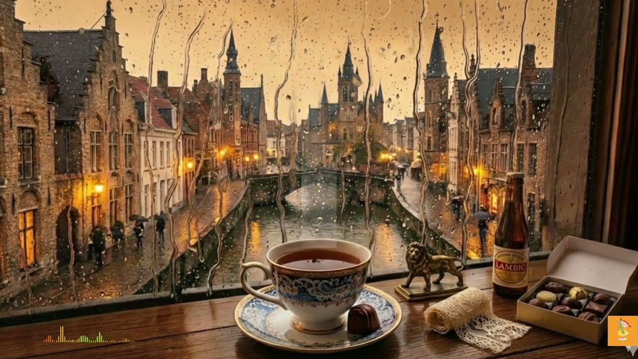 Rainy European Cafe Ambience ☕ Calm Study & Relax Music by the Window (1 Hour)